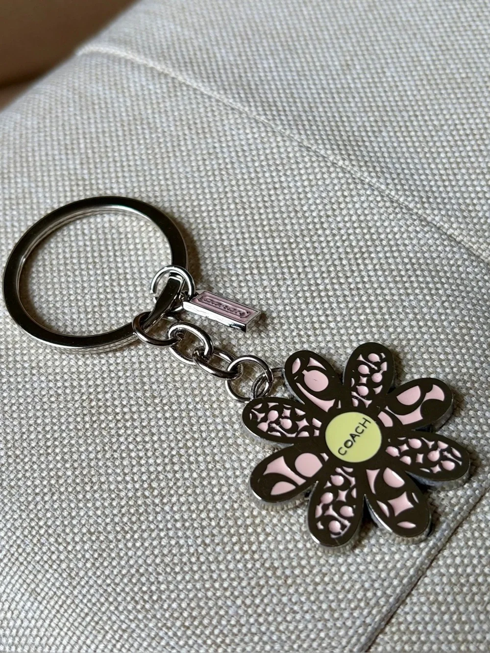 Pink Floral Logo Keychain Bag Charm - Picture 1 of 5